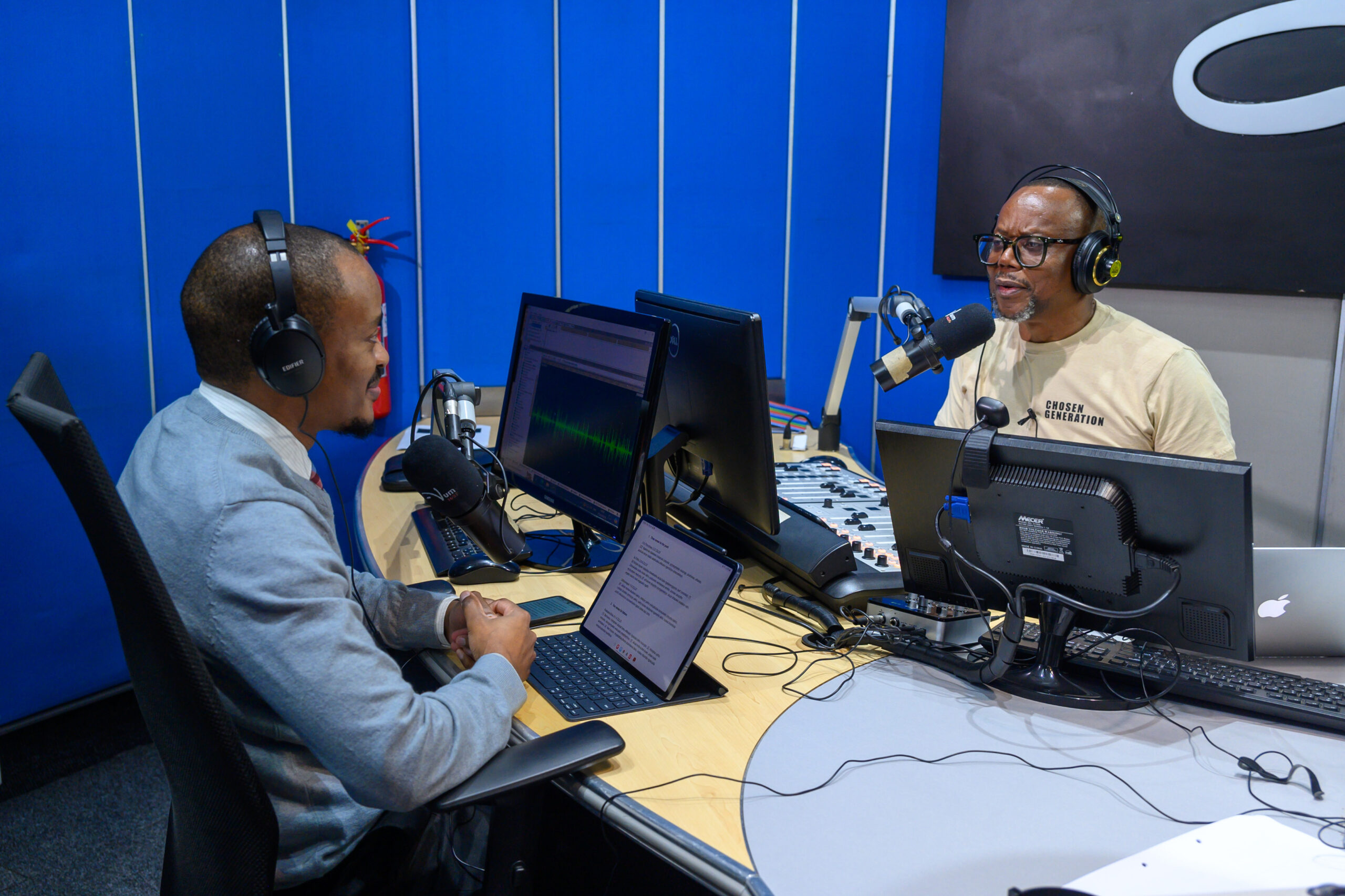 Pastor Pakhamani (left) and Pastor Dennis Nkosi (right) broadcast weekly biblical programming on VUMA FM.