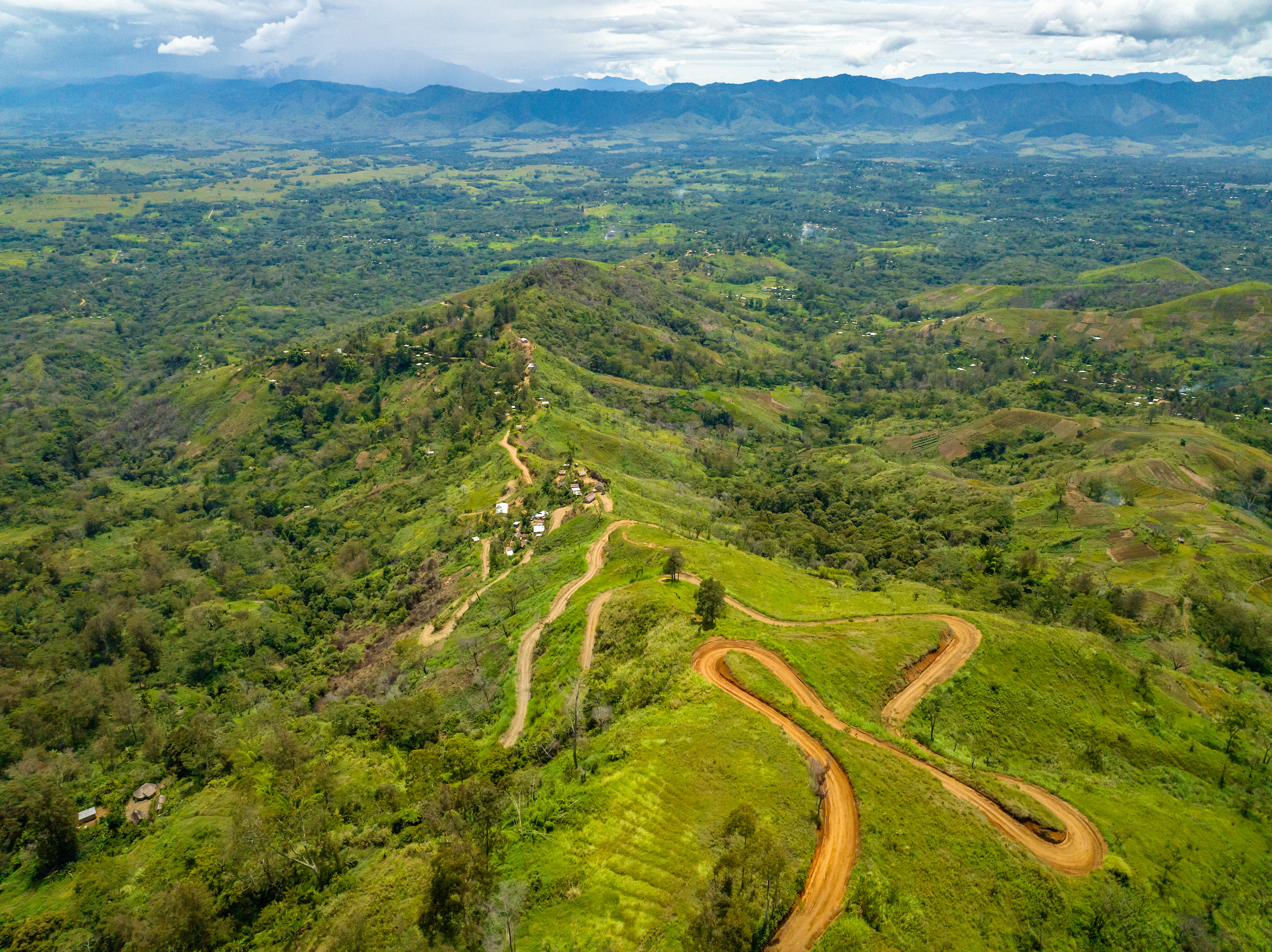 Aerial view of villages in the Papua New Guinea highlands